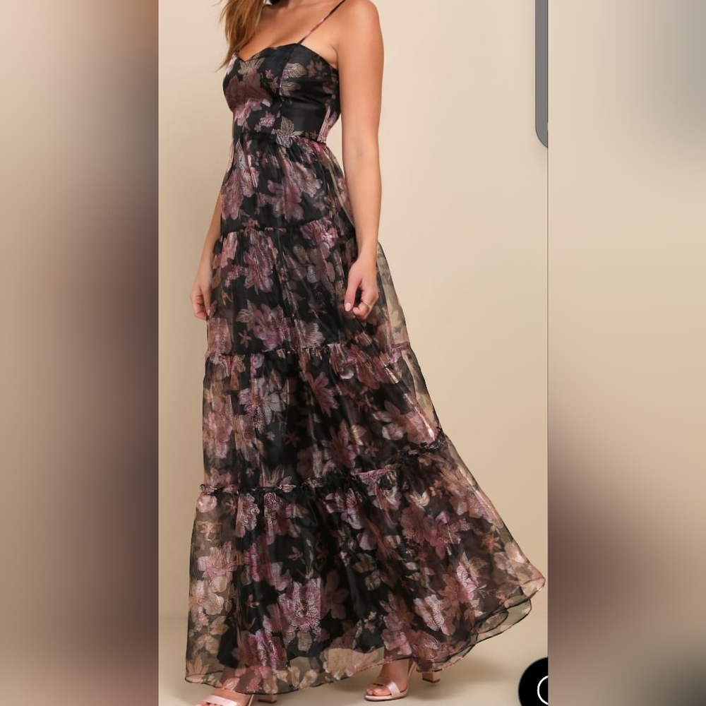 Lulu's Black and Pink Floral Maxi Dress